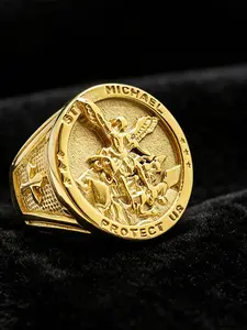 Angel Michael Silver Color Stainless Steel Ring, Punk Ring for Men and Women, Saint Michael Protection Pendant, Gift for Valentine's Day, Birthday
