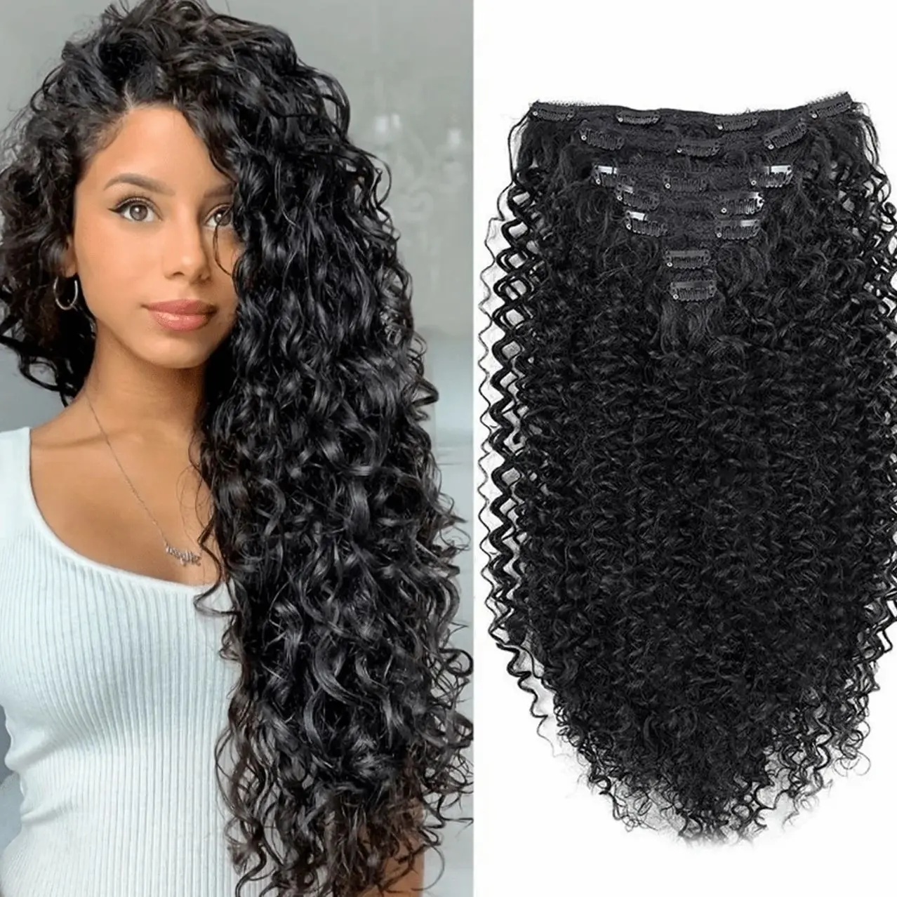 140g Synthetic Hair Black Curly Hair Extensions 7pcs/Pack 24 Inch (1B#)