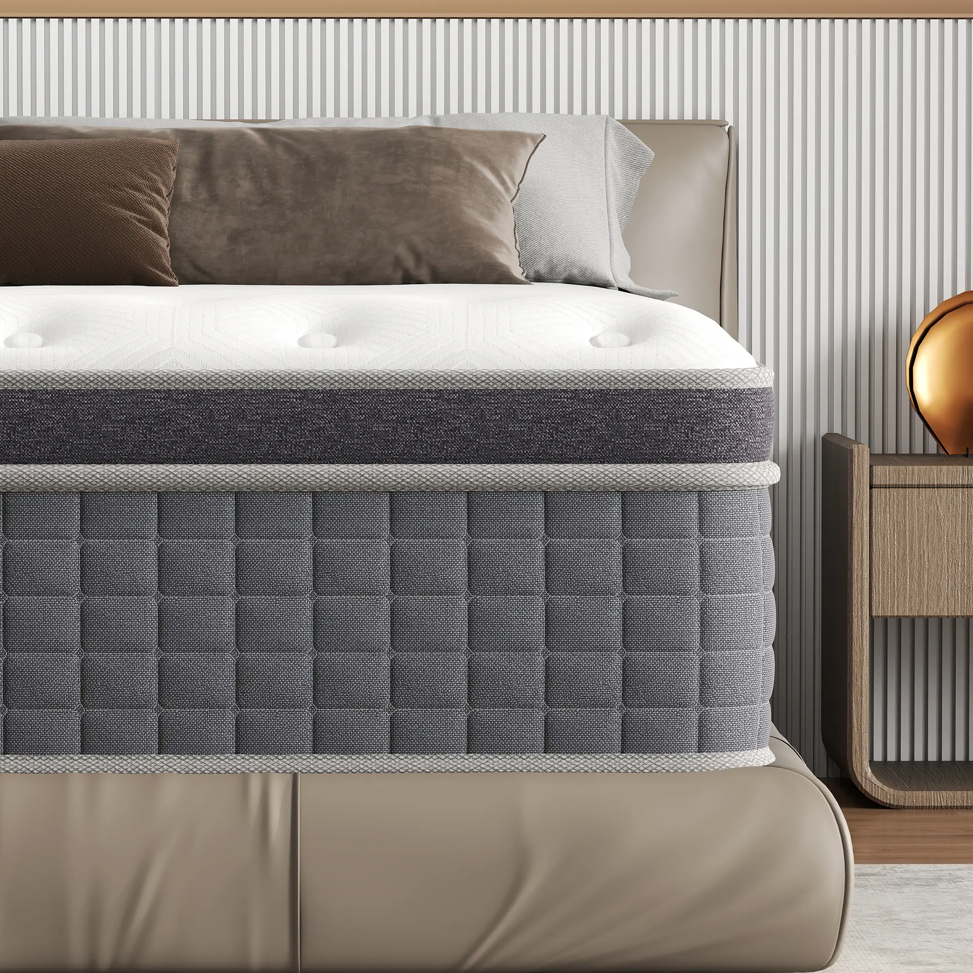 MULINATURE 10" 12" 14" Twin Full Queen King Mattress Luxury Hybrid Spring Mattresses Memory Foam Medium Firm Bed in a box Comfort Body Support Gray​