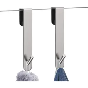 Stainless Steel Shower Door Hooks (2-Pack) - Heavy Duty Bathroom Towel Hooks for Frameless Glass Showers, No Drill  Hooks for Robes, Towels, Loofahs - Rustproof & Easy Install