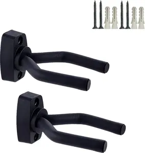 Guitar Wall Mount Hanger 2 Pack, Guitar Hanger Wall Hook Holder Stand Display Black with Screws - Easy to Install - Fits  Size Guitars, Bass, Mandolin, Banjo, Ukulele