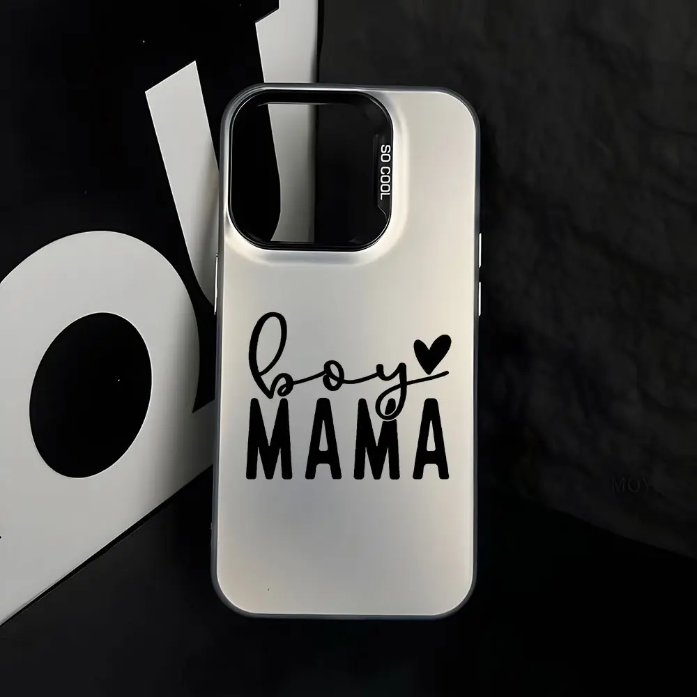 Glow-in-Dark Artistic "Boy MAMA" TPU Phone Case for iPhone 16/15/14/13/12/11 Plus Pro Max - Multi-Model Protection, Anti-Slip Grip, Large Port Holes, Shockproof, Minimalist Cute Casing - Men's Holiday Gift Accessory