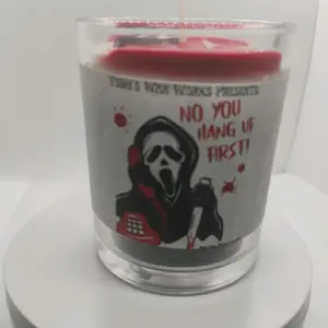 Yoshi's Wax Works Ghostface Inspired Horror Decor Candle with Red Lid and Scream Design