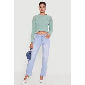 Open Stitch Cropped Pullover Sweater