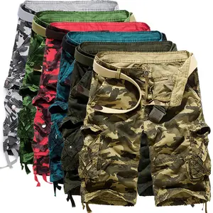 2025 Wholesale Men's Summer Loose Casual Camouflage Cargo Shorts Plus Size Multi-Pocket Mid-Length Shorts 95 Pants Cotton White Fabric