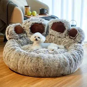 Pet Supplier Plush Dog Cat Bed Bear Paw Shape Cozy Comfortable Pet Bed for Small Dogs and Cats