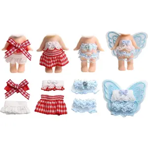 4 Sets 3in Angel Doll Clothes, Toy Collector Costume with Tops & Skirts for Display and Decoration (Blue, Red)