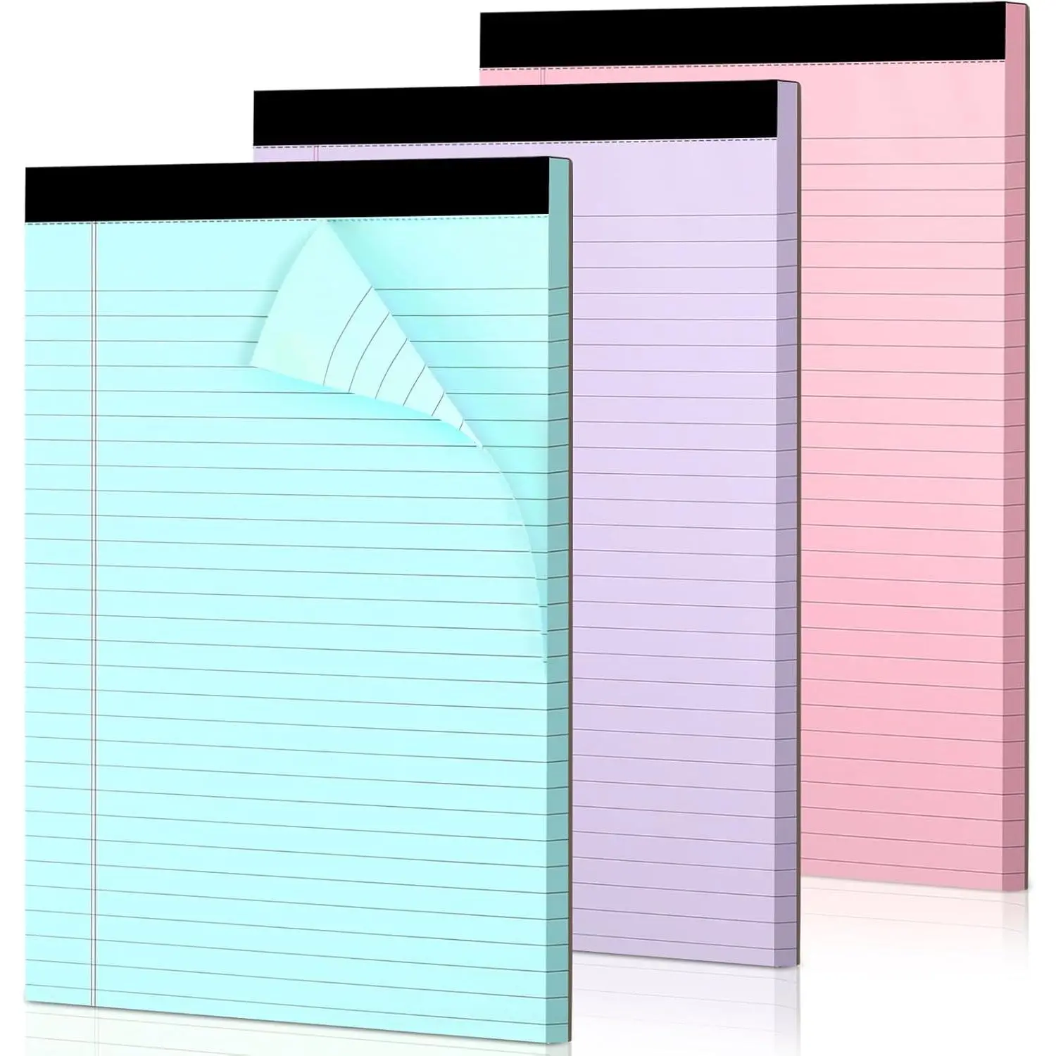 Colored Legal Pads, 3 Pack Writing Pads 8.5 x 11 inch,  Perforated Notebooks with Sturdy , Wide Ruled, 30 Sheets Per Writing Pad for School, College, Office, Professional (Blue/ /Purple)