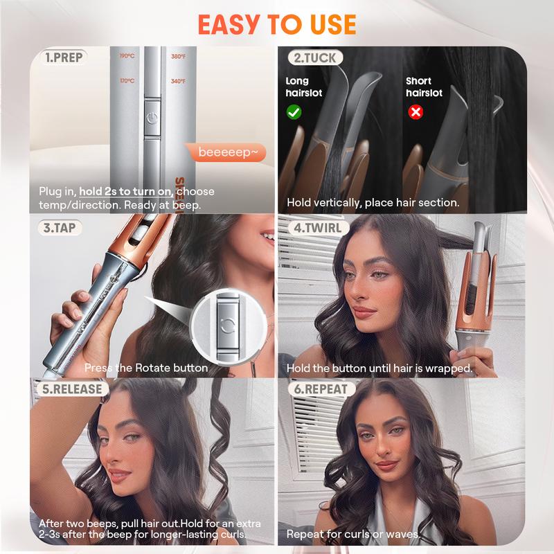 SHEGLAM Hair Automatic Curling Iron 1/1.25 Inch with 3 Temperatures, 2-Way Rotation, Anti-Scald, Anti-Tangle, Automatic Shut-Off, Swivel Cord Barrel