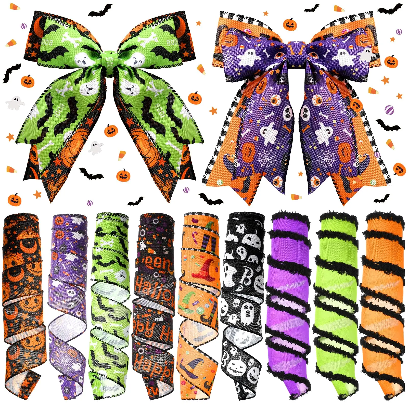30 Yards DIY Ribbon Halloween Wired Ribbons Decorative Ribbon for Bouquet Ribbon Bow for Gift Wrapping Halloween Party Decoration Floral Craft Box Packaging Decorative Ribbon Supplies