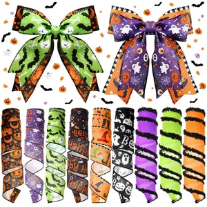 30 Yards DIY Ribbon Halloween Wired Ribbons Decorative Ribbon for Bouquet Ribbon Bow for Gift Wrapping Halloween Party Decoration Floral Craft Box Packaging Decorative Ribbon Supplies