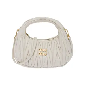 MIU MIU Wander Matelassé Soft Lambskin Hobo Bag Mini Crossbody Shoulder Bag For Women In White
