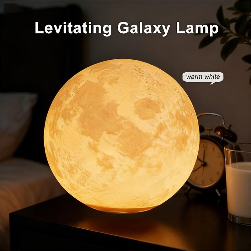 PATAX Levitating Moon Lamp Magnetic Floating Rotating Night Light 3 Color Adjustable 3D Crater Texture Touch Control Cool Tech Decor for Bedroom Desk Home Aesthetic Unique Gift for Family Friends Couples Kids Space Lovers