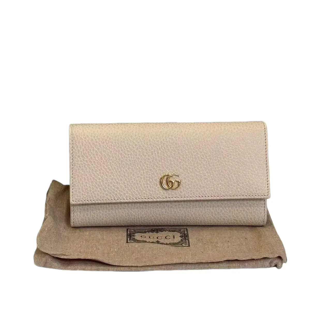 Pre-owned Leather Clutches & Wristlets Gucci GG Marmont Continental Wallet Beige Textured Gold Hardware