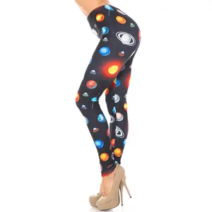 Creamy Soft Galaxy Planets Leggings - USA Fashion 100% Opaque - Luxurious All-Day Comfort - HD Laser Print Design - No Fading - No Color Bleed - No See Through - Amazing Body-Hugging Premium Women's Leg Fashion Fabric - Womenswear