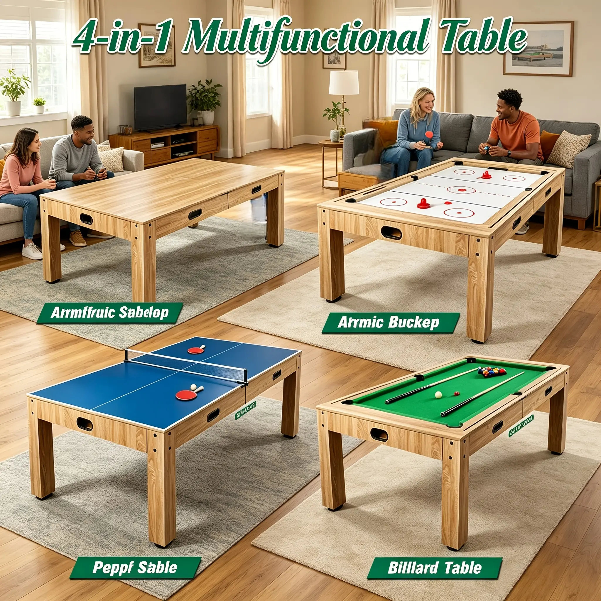 7FT 4-in-1 Multi-purpose Table Featuring Billiards, Air Hockey, Table Tennis, And A Dining Table Perfect For Family Gatherings And Leisure Activities