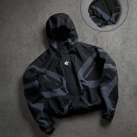 Men's Baseball Jacket High Street Streetwear Patchwork Print Windproof Coat, Fashion College Style Long Sleeve Outerwear for All Seasons