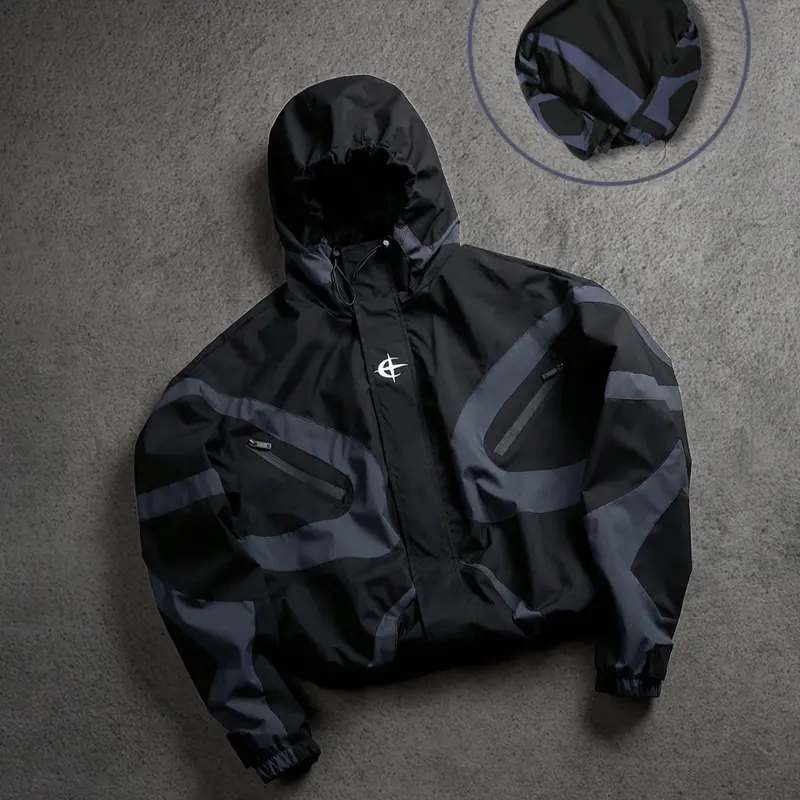 Men's Baseball Jacket High Street Streetwear Patchwork Print Windproof Coat, Fashion College Style Long Sleeve Outerwear for All Seasons