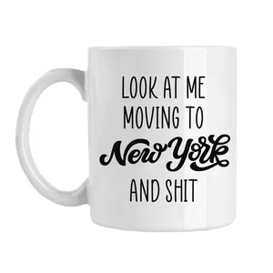 11oz Funny New York Moving Ceramic Coffee Mug - Washable Reusable Kitchenware Drinkware Beverage Cup, Going Away Gift for Friends