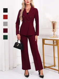 Women's Fashion Business Suit Set, Elegant Western Style, Autumn Winter, Slim Fit Long Pants & Blazer Combo