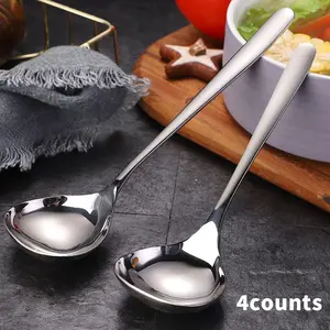 Stainless Steel Soup Spoon Set, 4 Counts Durable Long Handle Soup Spoon, Modern Kitchen Utensils for Home Restaurant Dining Room Picnic Kitchenware Stainless Steel