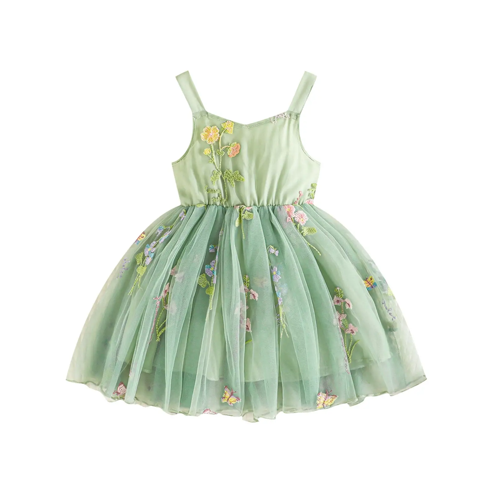 Canrulo Baby Kids Girl Princess Dress Sleeveless Floral Embroidery Tulle Dress Toddler Party Dress