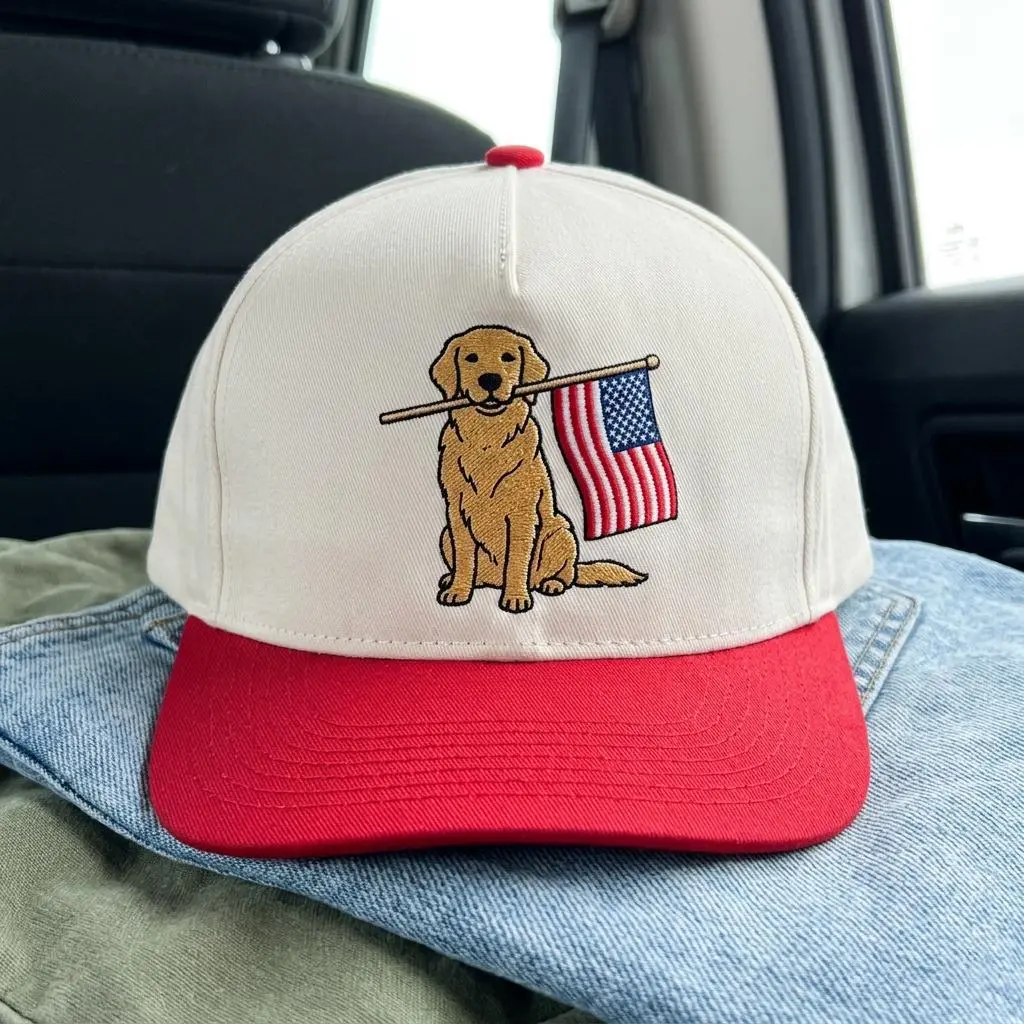 Embroidered Golden Retriever USA Flag Hat, Fourth of July Dog Mom Gift, Memorial Day Patriotic Cap, 4th of July Embroidery Cap