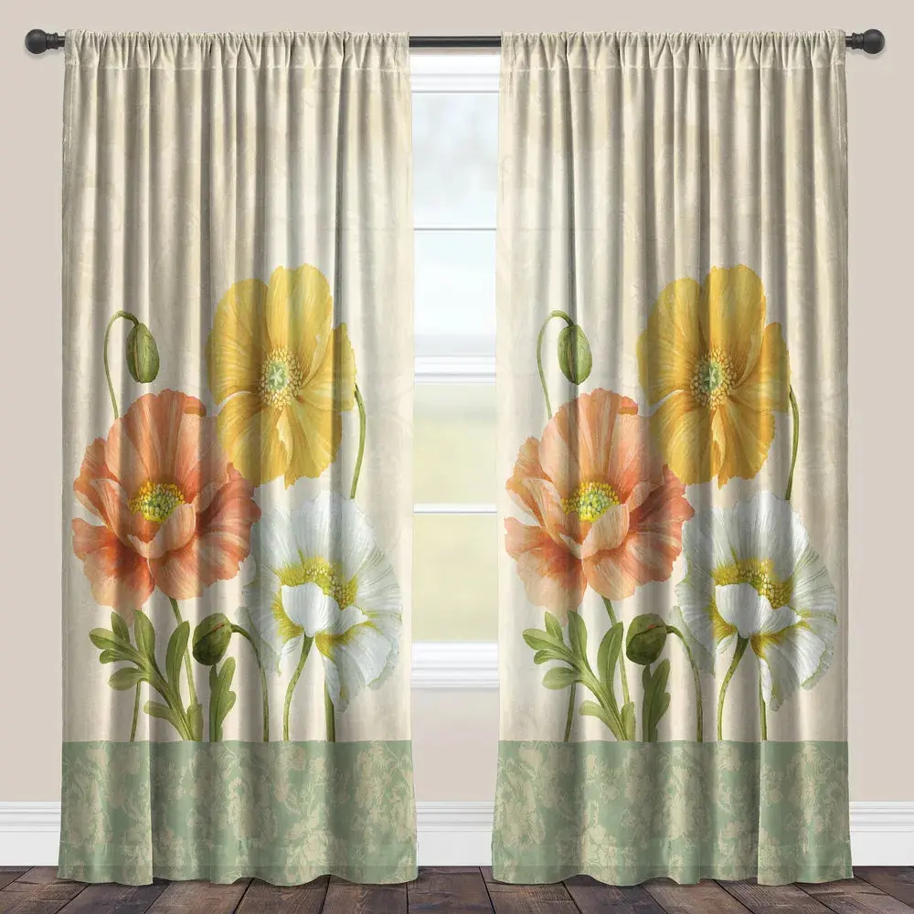 Pastel Poppies Sheer Window Panel