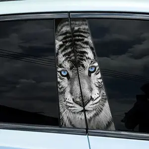 Tiger Cartoon Vinyl Car Stickers Set of 2, Creative B Pillar Protection Decals, Decal For Cars, Easy Peel & Stick High Gloss for Glass Surfaces