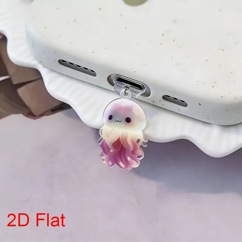 Cute Jellyfish Design Phone Dust Plug Charm, 1 Count 2D Acrylic Cute Jellyfish Design Phone Dust Plug, Cellphone Mobile Accessories for iPhone & Android