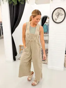 Her Way Mineral Wash Terry Knit Jumpsuit Light Mocha