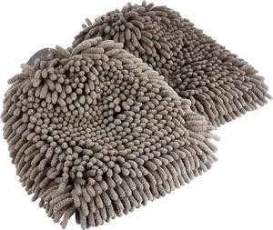 Basics Absorbent Microfiber Car Wash Drying Mitts, 2 Pack, Gray, 10.44" L x 9.06" W