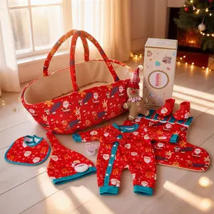 BABESIDE 8-Piece Newborn Doll Christmas Outfit Set with Cradle Fits 17-22 inch dolls, includes doll accessories and outfit set Ideal for newborn dolls, baby doll role-play set (doll not included)