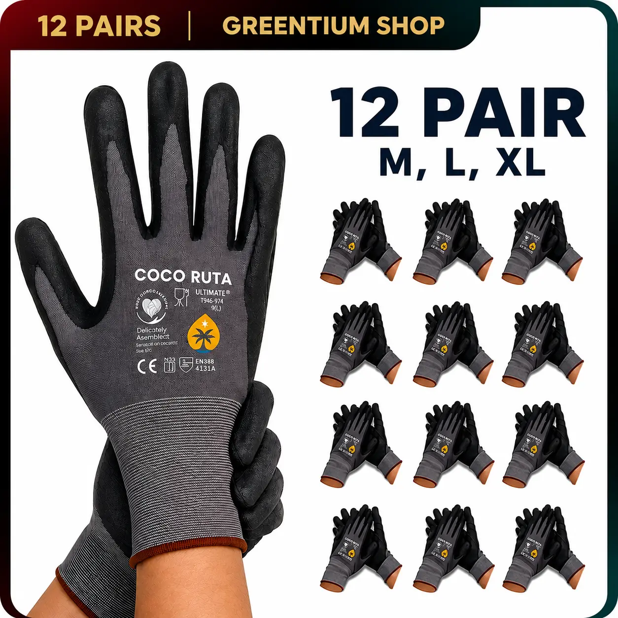 6/12 Pares Guantes Para Trabajo - Coco Ruta Maxi Flex Foam Work For Men - Enhanced Grip Maxi Flex Nitrile Gloves Coated