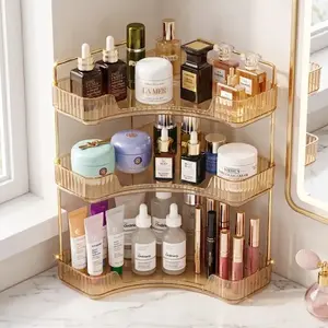 Three-tier desktop corner cosmetic storage rack - This three-tier tray is highly suitable for use in bathrooms, dressing tables and kitchens, and is particularly suitable for storing cosmetics, perfumes and daily toiletries. makeup holder organizer