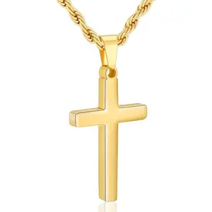 Cross Necklace for Boys Mens Stainless Steel Twisted Rope Chain Cross Pendant Rustproof Necklace for Teen Boy Mens Christian First Communion Confirmation Gifts for Boys
