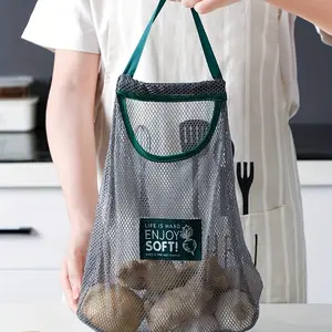 Portable fruit and vegetable hanging bag, onion, ginger, garlic storage mesh bag, hand-held hollow breathable household storage bag