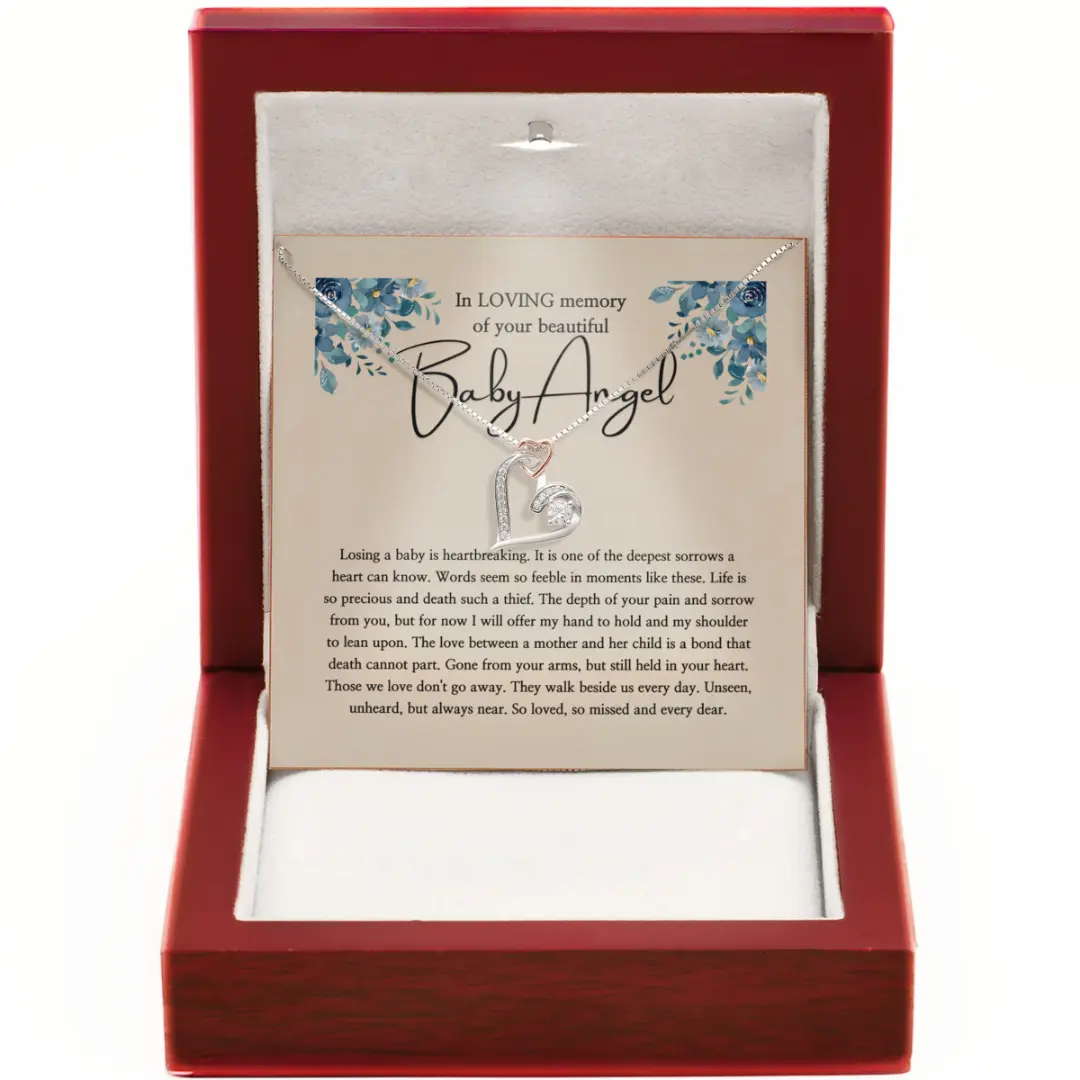 Personalized Sympathy Necklace - Angel Wing Jewelry, Baby Loss Memorial Gifts, Forever in My Heart Jewelry for Grieving Moms