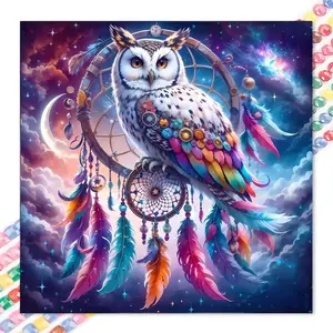 5D DIY Handcraft Full Drill Round Diamond Painting Kit - Owl, Dreamcatcher Mosaic Canvas DIY Wall Art, Home Wall Decoration