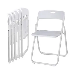 6 Pack Plastic Folding Chairs White Indoor Outdoor Portable Stackable Event Chairs with Metal Frame