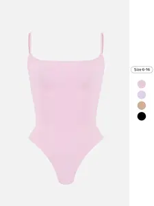 Women's Workout Solid Color Thin Strap Seamless Stretch Shaping Bodysuit