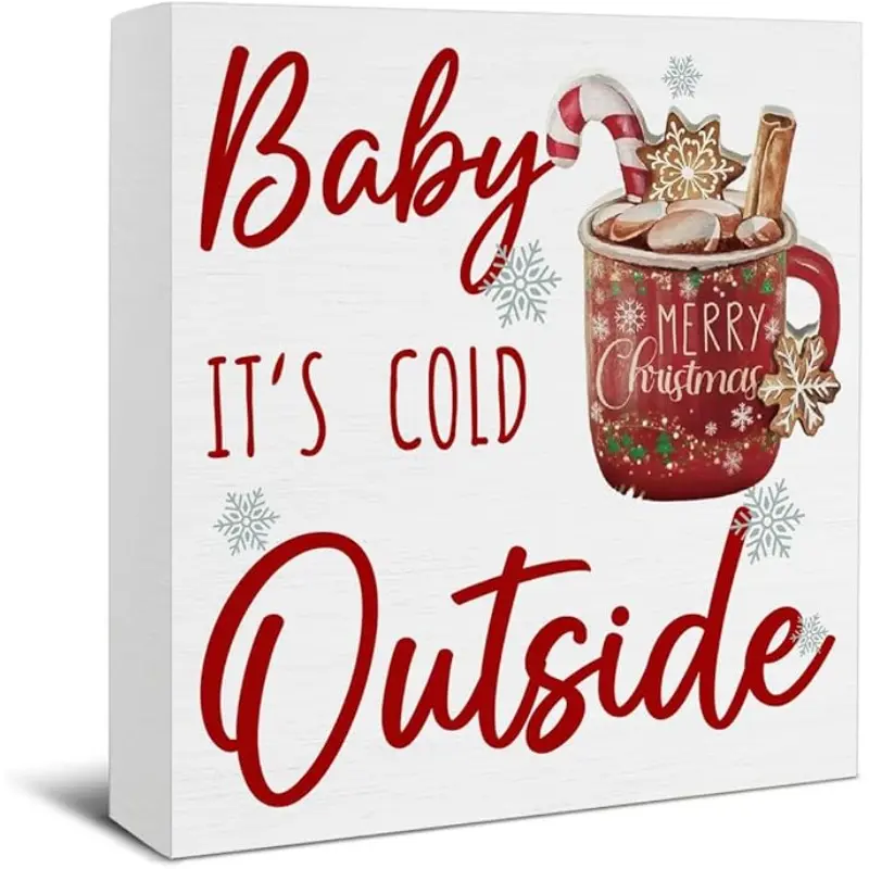 Farmhouse Christmas Decor, Hot Cocoa Bar Sign, Christmas Coffee Bar Table Kitchen Decor 5 x 5 Inch