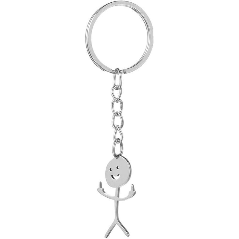 Stainless Steel Doodle Keychain Middle Finger Pendant Keyring