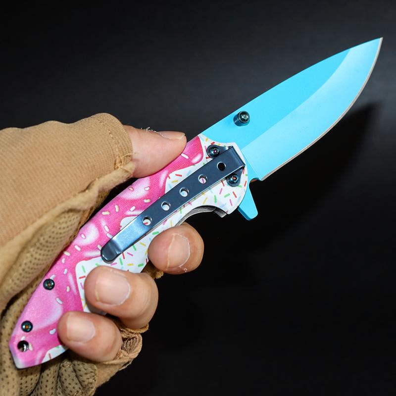 Doughnut aluminum handle folding camping EDC pocket knife foldable portable folding knife hunting knife