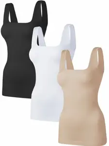 Women's Shapewear Tank Tops Tummy Control Seamless Ribbed Square Neck Compression Body Shaper Top