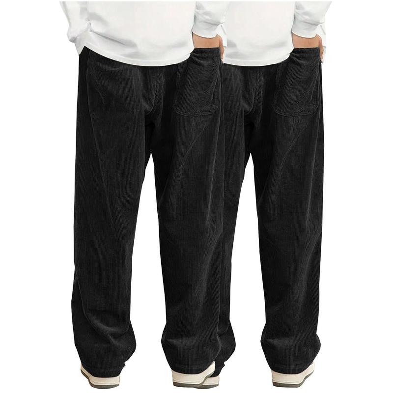 2pcs Men'S Casual Two-Tone Corduroy Pants, Men's Sweatpants Loose Fit, Vintage Texture, Comfortable Wear, Straight Leg, Mid Waist, Solid Color, Comfortable Leisurewear|Vintage Corduroy|Polyester Corduroy