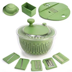 1pc Salad Spinner 5 in 1 Vegetable Dryer with Colander Pasta Strainer Manual Chopper Kitchen Essential Green