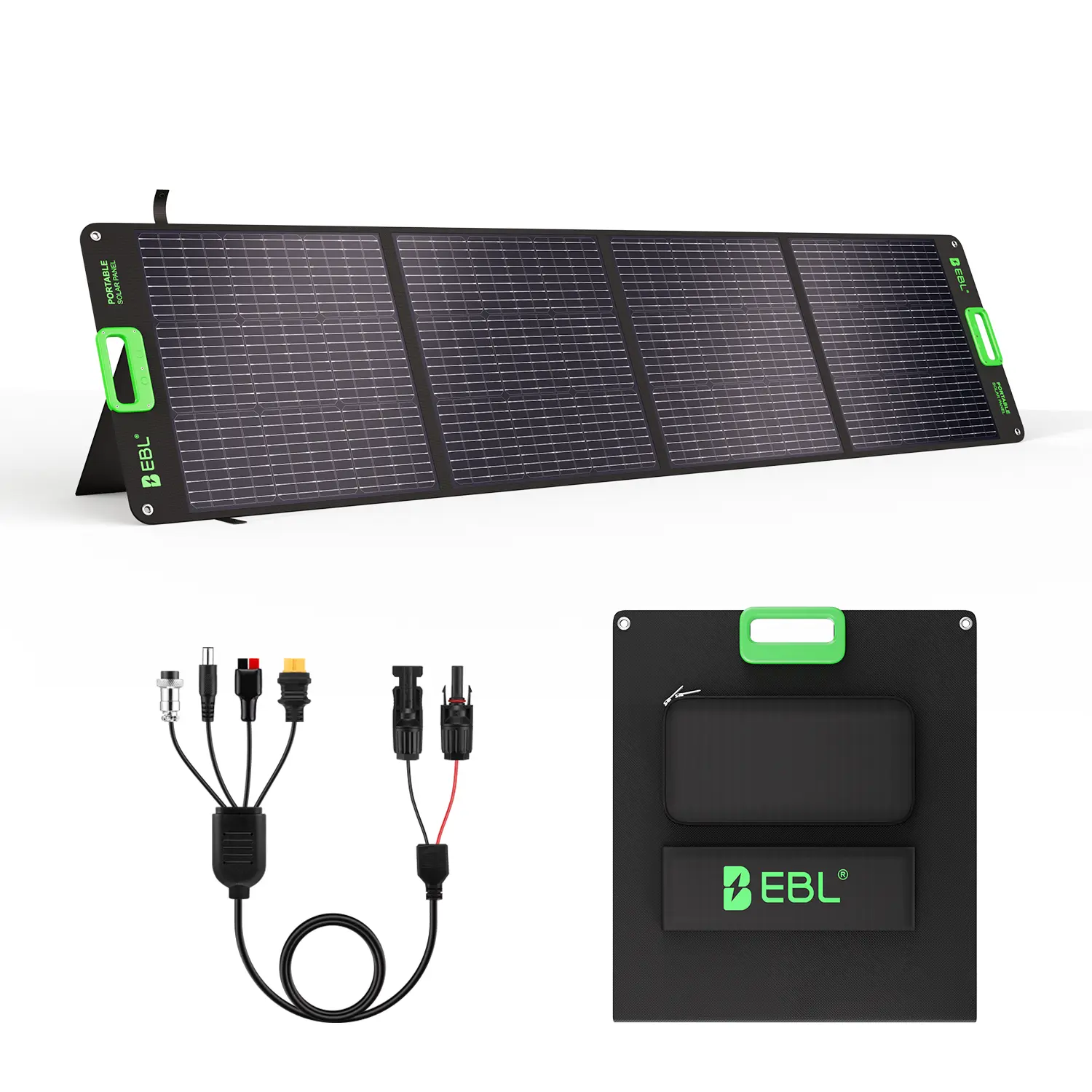 EBL ESP-200 200W Foldable Monocrystalline Solar Panel - Sunlight Powered, Waterproof ETFE Lamination, 900D Oxford Shell, AC Outlet, 10.1A Load Ready, 1000V System Ready, Compact, Durable, -20°C to 60°C Off-Grid Power Solution