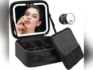 Viral Travel Makeup Bag with LED Lighted Make up Case with Mirror 3 Color Setting Cosmetic Makeup Box Organizer Vanity Case