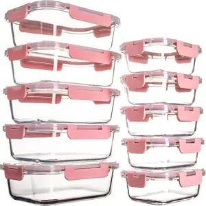 10 Pack Glass  Storage Containers with Lids Leakproof, Airtight Glass Meal Prep Containers For Lunch, On The Go, Leftover, Dishwasher Safe Set Plastic